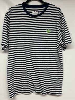 Cactus Navy and White Striped Tee with Blue Floral Accent
